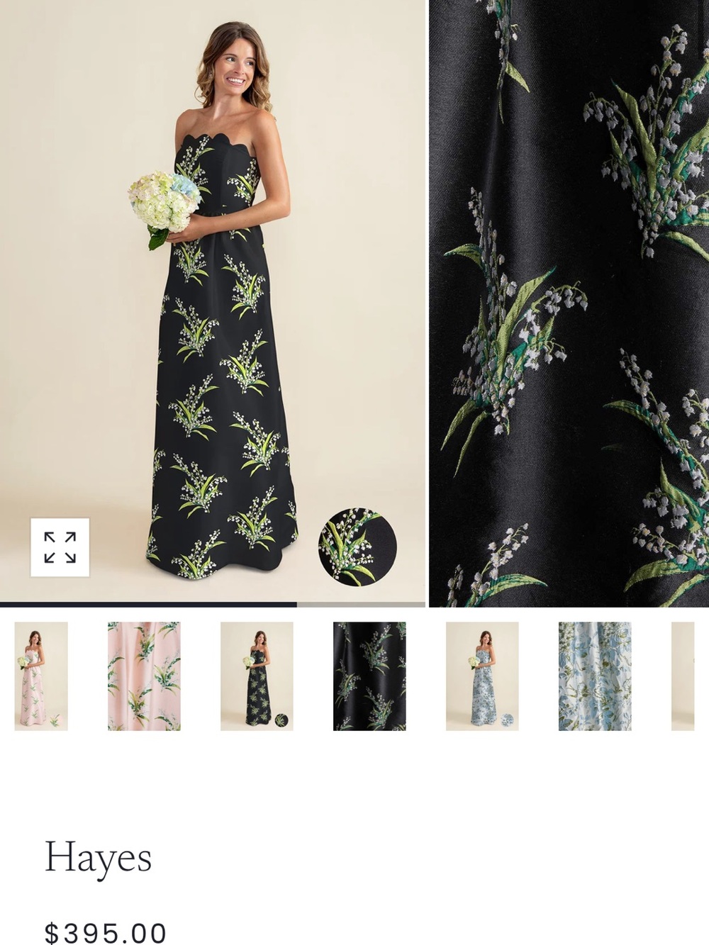 Hayes Strapless Black Floral Wedding Dress